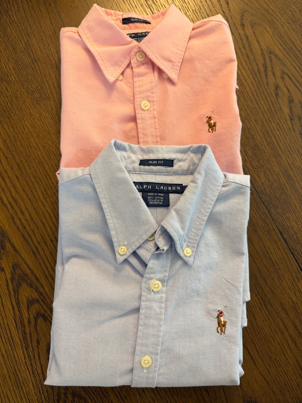 Lot of 2 Ralph Lauren Slim Fit Oxford Shirt Cotton Blue Pink Sz 2 Preppy